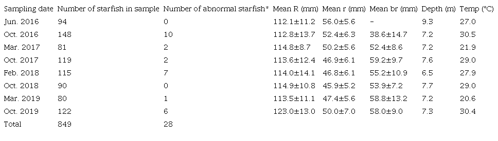 Abundance and growth rates of Pentaceraster cumingi by sampling date