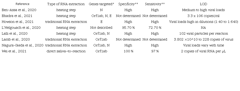 RT-LAMP performance in the detection of SARS-CoV-2 presence in saliva sample