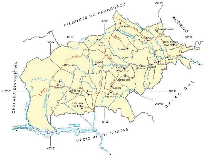Mapa do Territ&oacute;rio de Identidade do Vale do
									Jiquiri&ccedil;&aacute;.