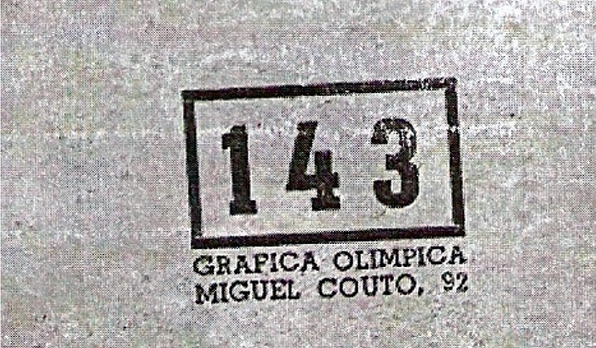 Carimbo da gr&aacute;fica Ol&iacute;mpica presente na cartilha &ldquo;Get&uacute;lio Vargas: O
							Amigo das Crian&ccedil;as&rdquo;.