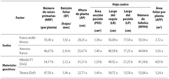 Caracter&iacute;sticas morfol&oacute;gicas de palmas aceiteras h&iacute;brido OxG y T&eacute;nera DxP en vivero en Tumaco 330 DDS.