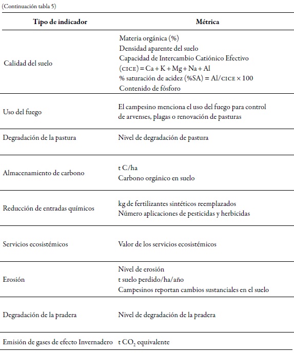  Indicadores y métricas ambientales para evaluar (Cont)