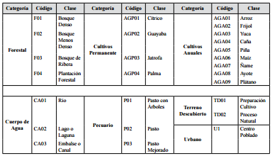 Clasificaci&oacute;n y codificaci&oacute;n de coberturas/uso de la tierra