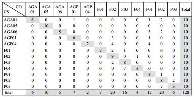 Matriz de confusi&oacute;n de muestra estratificada: Clasificador (CS) entre Clase
Observada (CO)