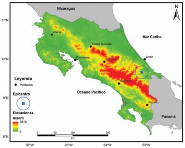 Localizaci&oacute;n del epicentro del Terremoto de Lim&oacute;n del 22 de abril de 1991