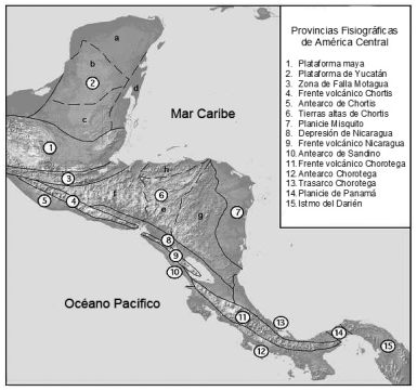 Provincias fisiogr&aacute;ficas de Am&eacute;rica Central y el SE de M&eacute;xico