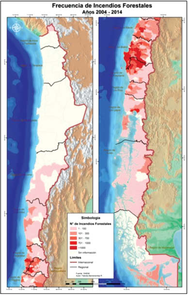 Frecuencia de Incendios Forestales, A&ntilde;os 2004 - 2014.