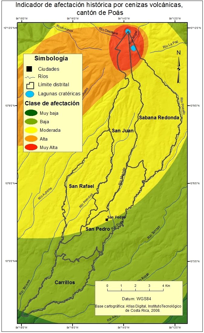 Indicador de afectación por caída de ceniza