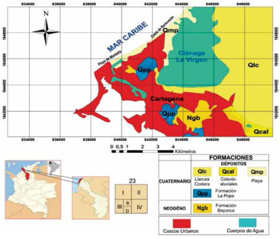 Localizaci&oacute;n del &aacute;rea de estudio y sus respectivas formaciones
geol&oacute;gicas