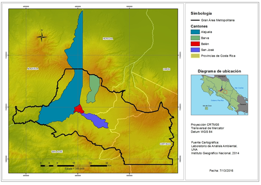 Ubicación geográfica, cantones muestreados, 2014-2015