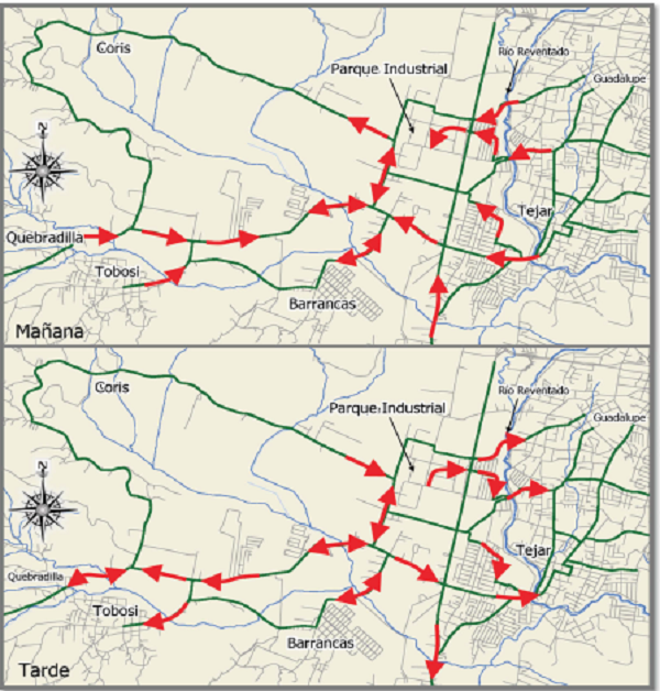 Tendencias de movilidad para d&iacute;as promedio entre semana de los viajes en bicicleta en la zona de estudio