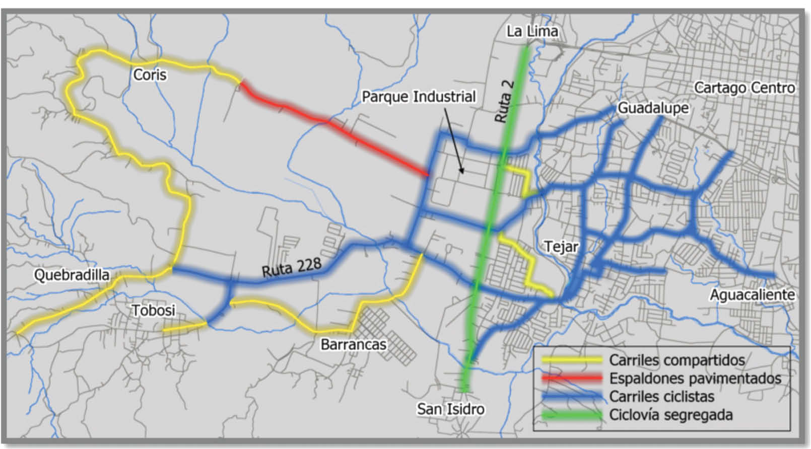 Tipos de infraestructura propuesta para las v&iacute;as en la zona de estudio