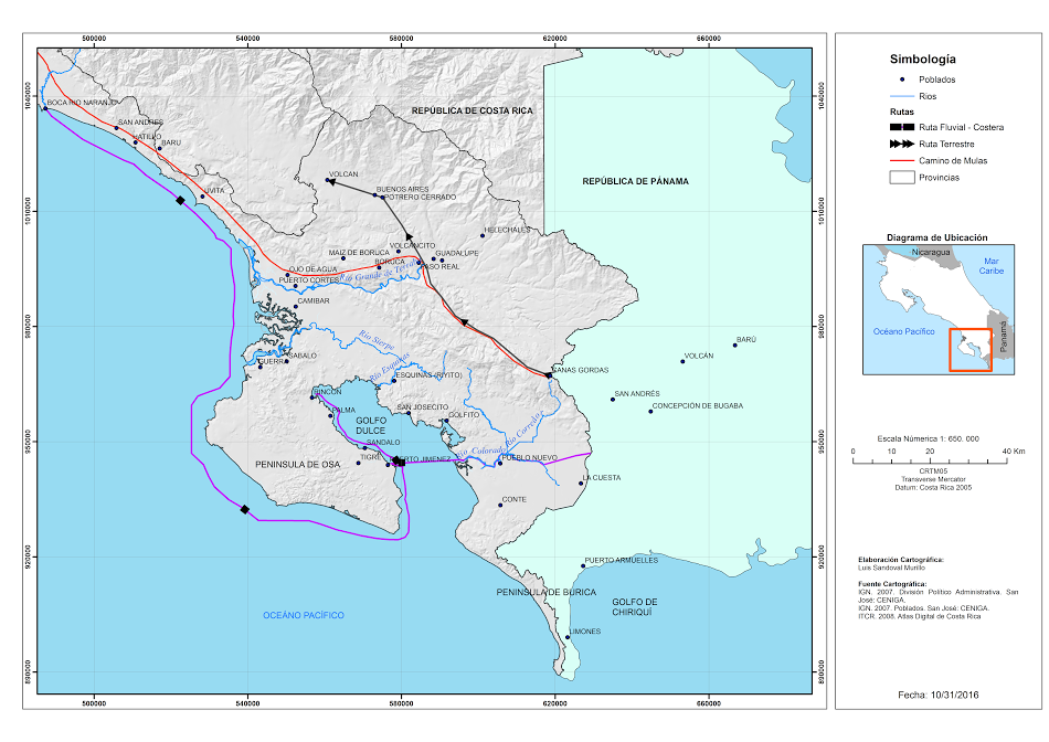 Rutas de
Ocupación de los Chiricanos en el Pacífico Sur de Costa Rica.