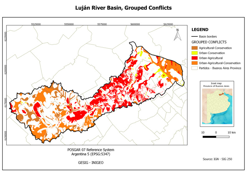 Map of potential conflicts between grouped land uses