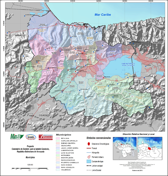 Distribución espacial de las estaciones pluviométricas en el estado Carabobo, Venezuela.
