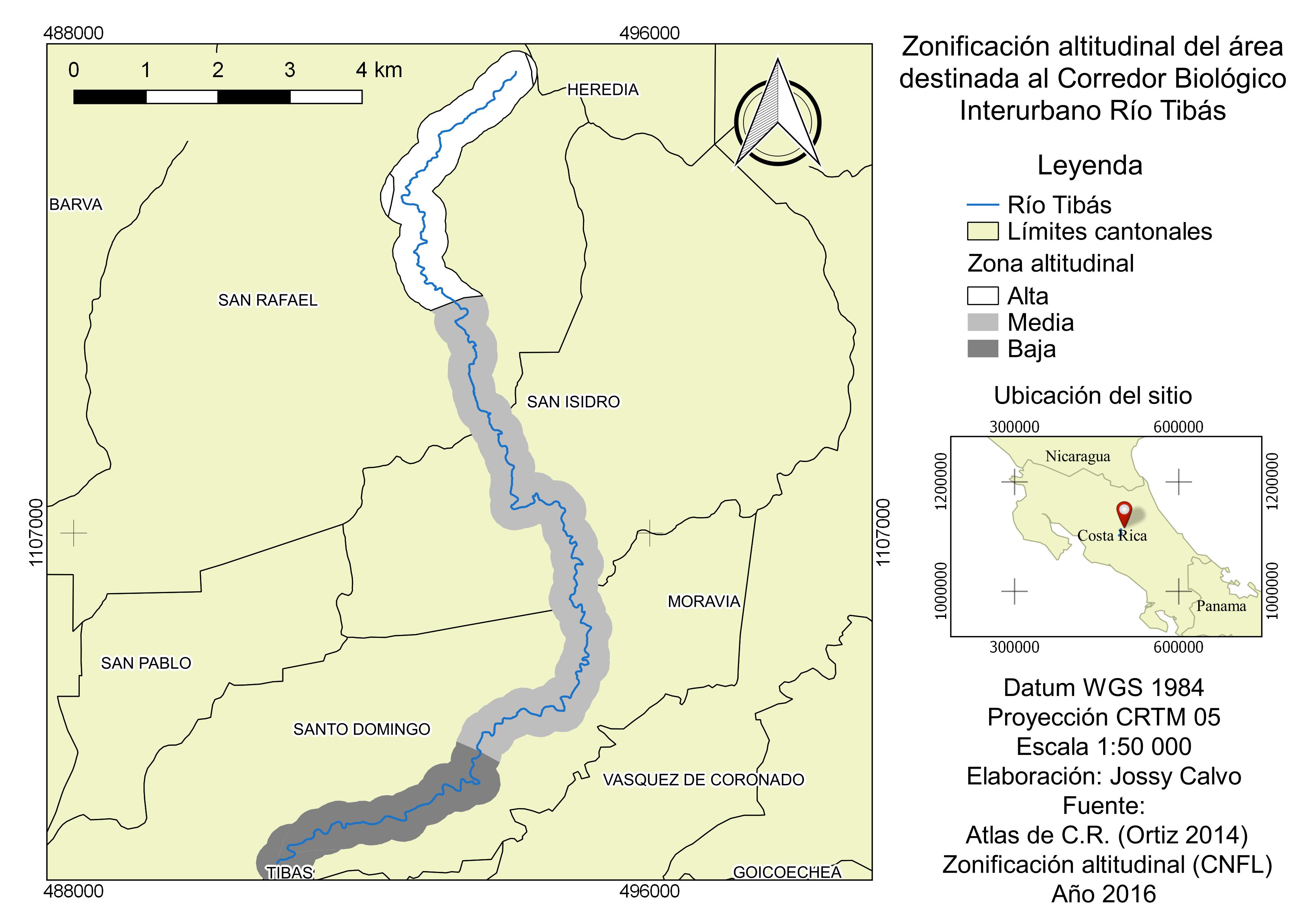 Ubicación y zonificación altitudinal del Corredor Biológico Río Tibás, Heredia Costa Rica.