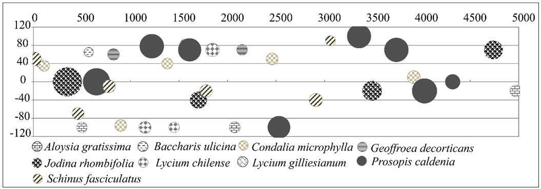  Diagrama de burbujas del transecto 10 en la Reserva Provincial Parque Luro
