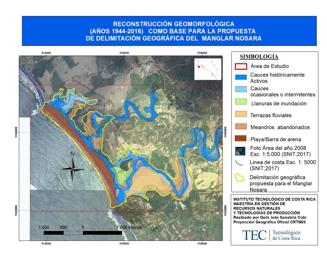 Mapa de reconstrucción geomorfológica para el Manglar Nosara.