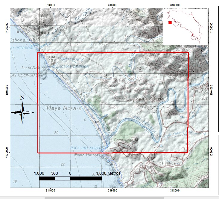 Ubicación del área de estudio (polígono en rojo) para la investigación.