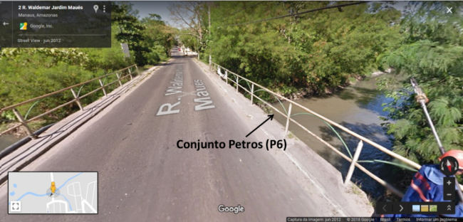 Modelo de vista utilizada na etapa de planejamento com o Google Street View para acessar o local de amostragem P6 &ndash; Conjunto Petros.