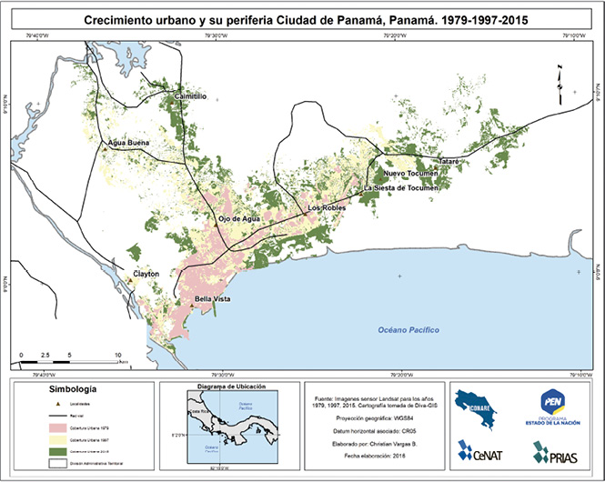 Comparación del crecimiento de la mancha urbana de Ciudad de Panamá Panamá del periodo 1979 1997 2015