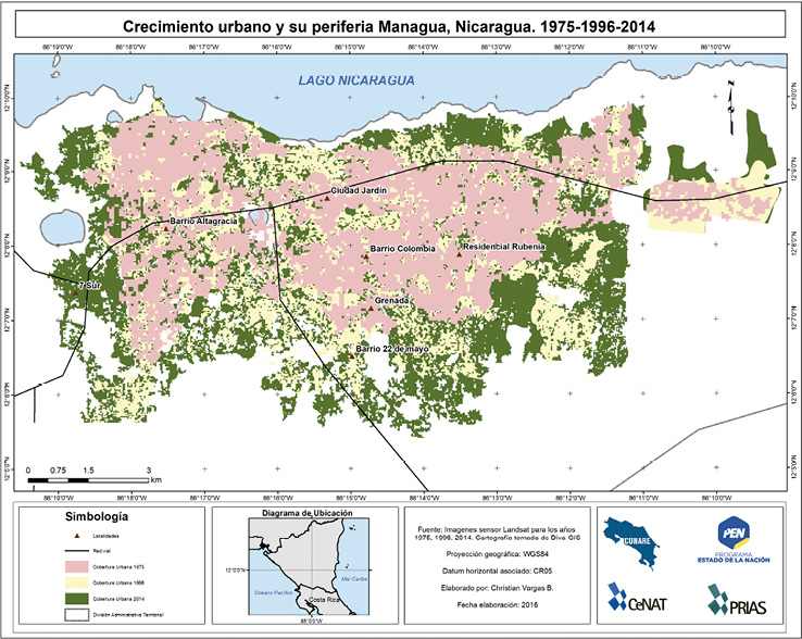Comparación del crecimiento de la mancha urbana de Managua Nicaragua del periodo 1975 1995 2014