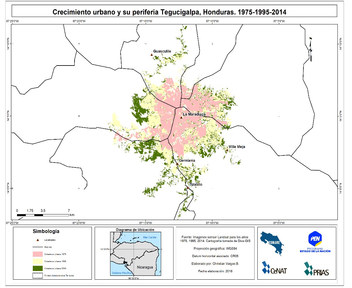 Crecimiento urbano u su periferia, Tegucigalpa Honduras, 1975-1995 -2014