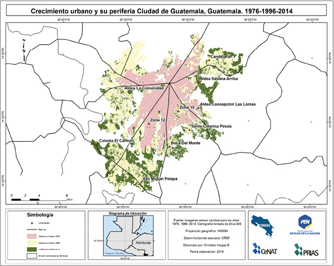 Comparación del crecimiento de la mancha urbana de Ciudad de Guatemala Guatemala del periodo 1975 1995 2014