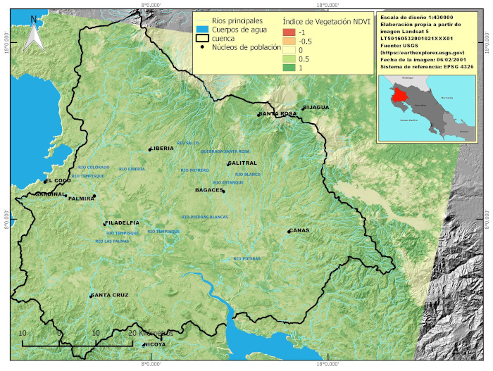 &Iacute;ndice de Vegetaci&oacute;n Diferencial Normalizado o NDVI de la cuenca del R&iacute;o TempisqueBebedero Costa Rica