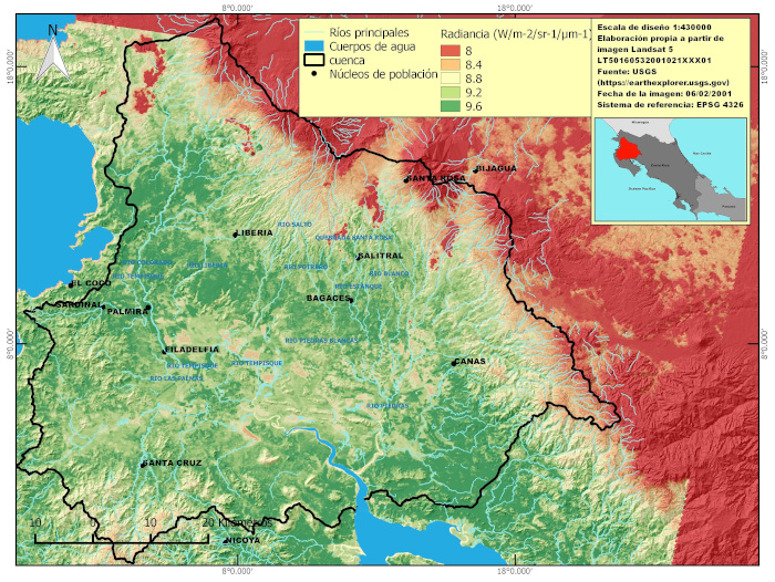 Radiancia espectral de la cuenca del R&iacute;o TempisqueBebedero Costa Rica