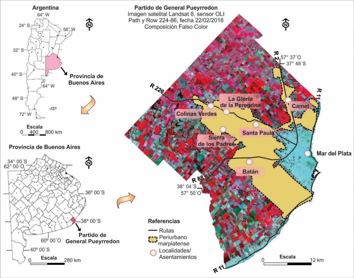 Localizaci&oacute;n del &aacute;rea de estudio: partido de General Pueyrredon y periurbano marplatense