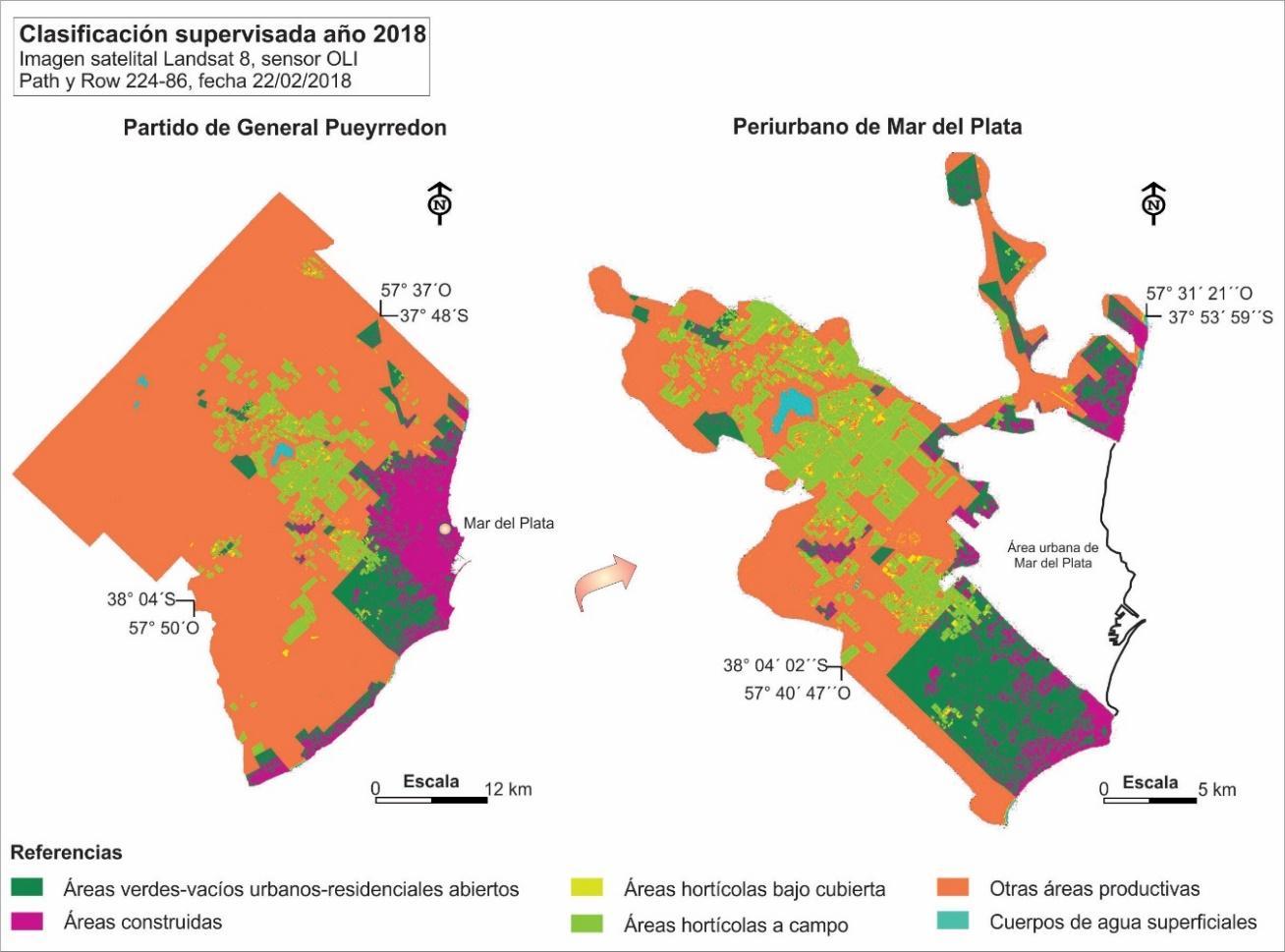 Distribuci&oacute;n de usos del suelo presentes en el partido de General Pueyrredon y periurbano marplatense
