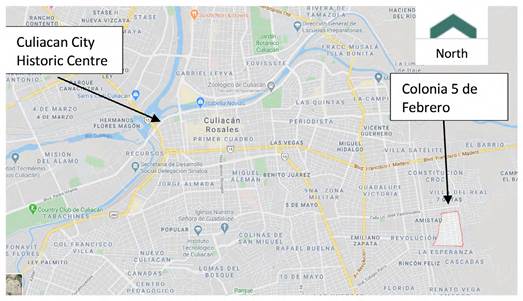 Location of colonia 5 de Febrero in Culiacan, Sinaloa