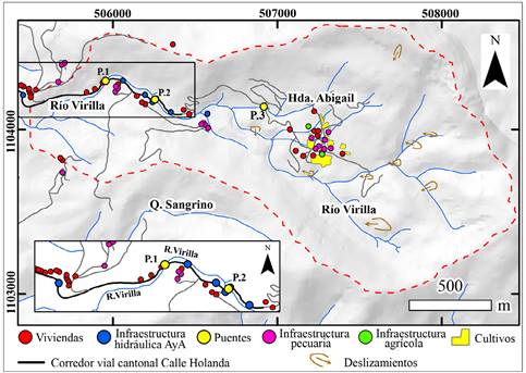 Mapa inventario de infraestructura en el &aacute;rea de estudio