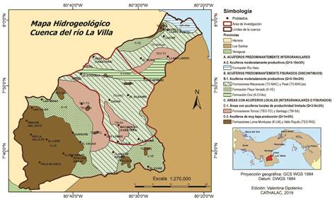 Mapa hidrogeol&oacute;gico de la cuenca del r&iacute;o La Villa y del &aacute;rea de investigaci&oacute;n.