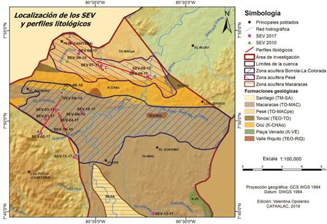 Localizaci&oacute;n de los SEV y perfiles litol&oacute;gicos de la zona de investigaci&oacute;n.