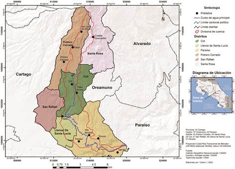 Ubicación geográfica de la subcuenca del río Páez, Cartago