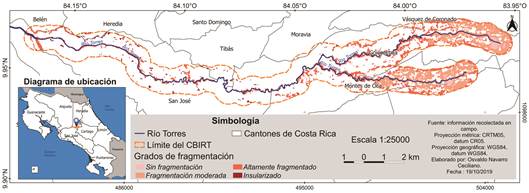 Grado de fragmentaci&oacute;n de la cobertura forestal en el Corredor Biol&oacute;gico Interurbano R&iacute;o Torres, San Jos&eacute;, Costa Rica.