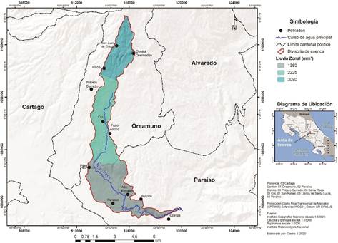 Distribución de la precipitación de la subcuenca del río Páez, Cartago