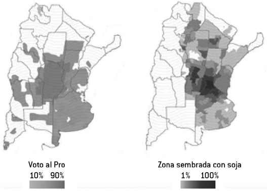 Voto a Cambiemos en el balotaje y zonas de mayor productividad agraria. Año 2015. 