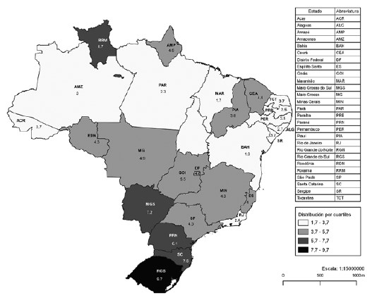 Tasa media de suicidios consumados en Brasil, 1990-2011