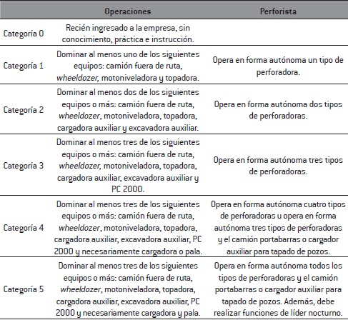 Categorías y manejo de equipos para los trabajadores directos de Barrick en Veladero, San Juan, 2010
