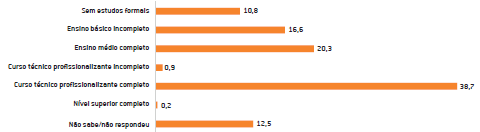 Qual é o nível de educação alcançado (último ano finalizado) pelo principal provedor do lar? (%)