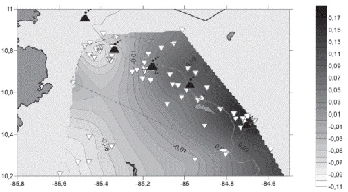Interpolación de las correcciones para las estaciones calculadas durante la inversión del MMV1D.