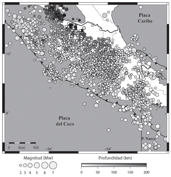 Ubicación epicentral de los sismos localizados por la RSN durante el año 2015.