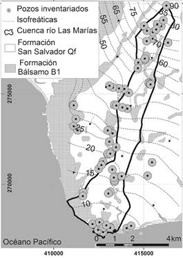 Mapa hidrogeológico de la zona de estudio.