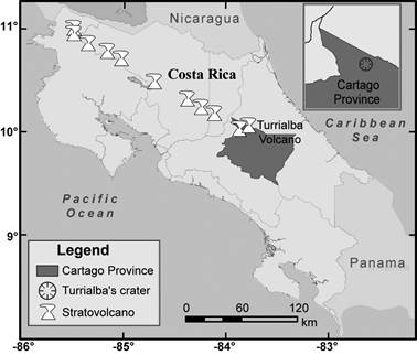 Location of Turrialba Volcano at the southeastern end of the Central American Volcanic Arc