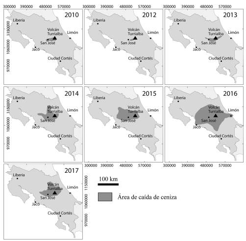 Distribuci&oacute;n espacial de ca&iacute;da para el periodo 2010 - 2017, seg&uacute;n reportes.
