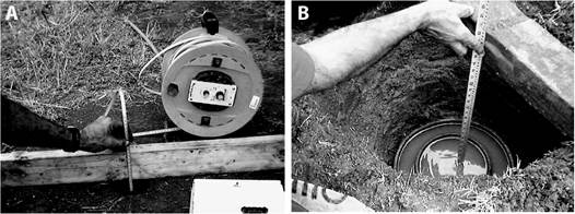 A Medición en ensayo de Porchet y B con método de doble anillo.
