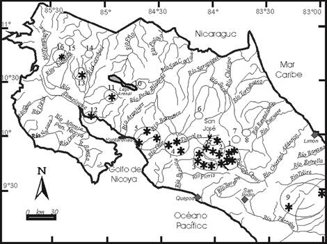 Principales grupos de fuentes termales distribuidas en 16 grupos.